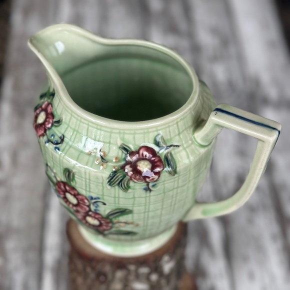 Undetermined Other - Mid 20th Century Hand Painted Window Pane Camellia Earthenware Jug Japan